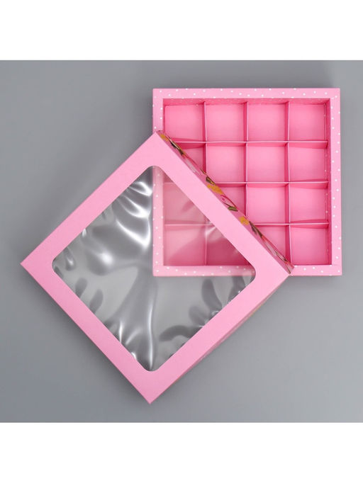 Цена за 4 шт. Коробка для конфет, кондитерская упаковка, 16 ячеек «От всего сердца», 18.9×18.9×3.8 см
