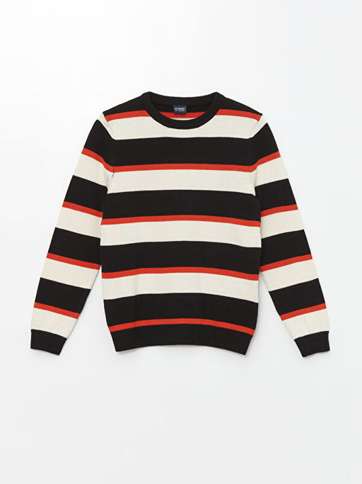 Bisiklet Yaka ?izgili Uzun Kollu Erkek ?ocuk Triko Kazak