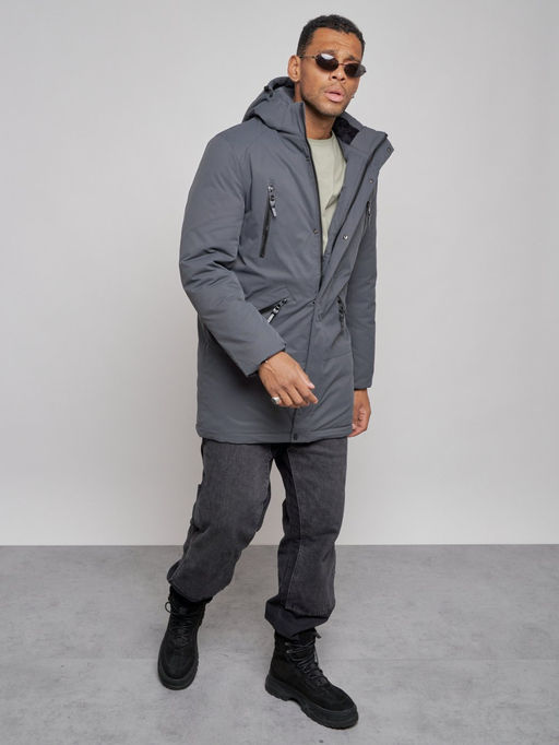 Парка мужская зимняя удлиненная молодежная темно-серого цвета 8305TC - Wonderrman фото 11