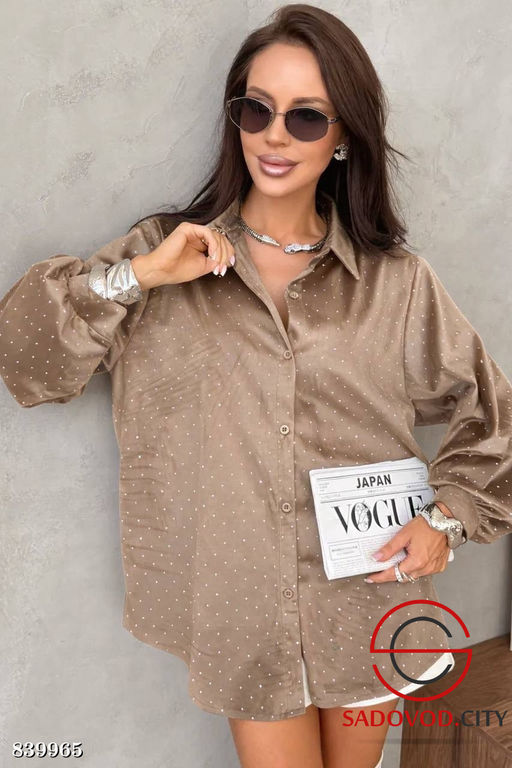 Рубашка нарядная оверсайз со стразами - Bruno фото 9