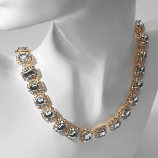 Колье Драгоценность квадраты в стразах, цвет белый в золоте, 32 см - Queen fair фото 2