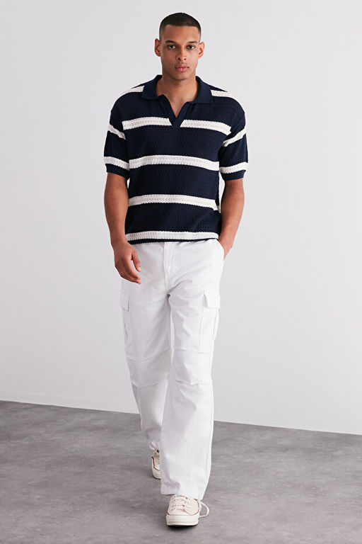 Lacivert Regular Fit Pamuklu _izgili Ka__k Pat Triko Polo Yaka T-ShirtTMNSS24PO00004 - Trendyolmilla фото 2