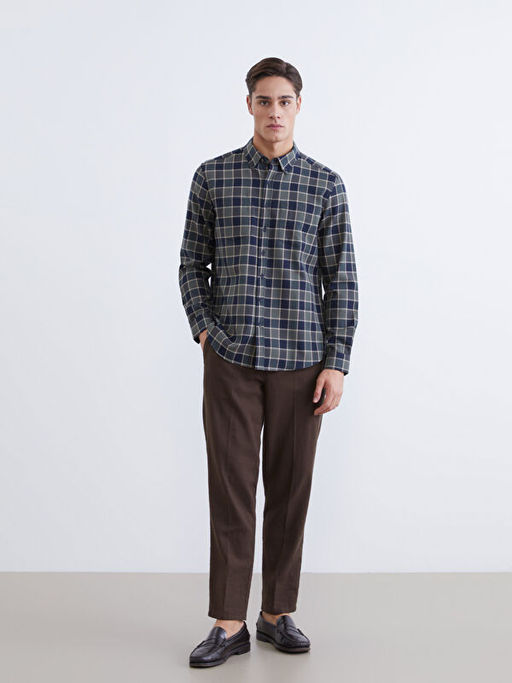 Uzun Kollu Ekose Desenli Erkek G?mlek