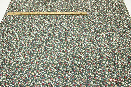 Импорт. хлопок "Розы кораллово-терракотовые" цв.т.зеленая морская волна, ш.1.45м, хл-100%