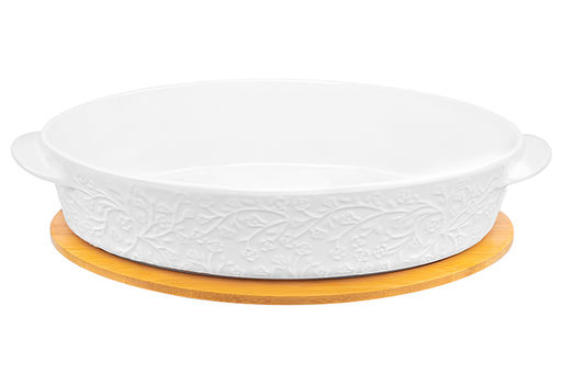 Блюдо д/зап и серв 35*24*8 см 2,5 л Веточки-цветочки овал + дерев. крышка-подставка - Elan gallery фото 5