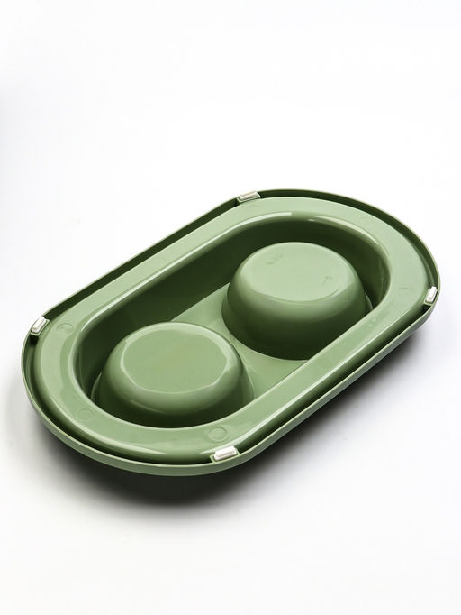 Миска двойная для животных «Мур-мяу», 300 мл, на подставке, пластик, цвет фисташковый