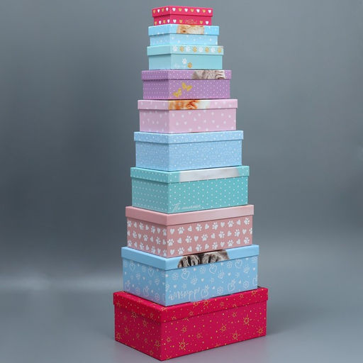 Набор коробок 10 в 1, упаковка подарочная, «Яркий», 12×7×4 - 32.5×20×12.5 см