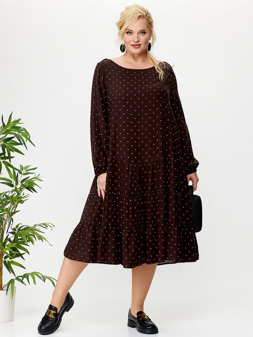 Платье из вискозы коричневое в горошек