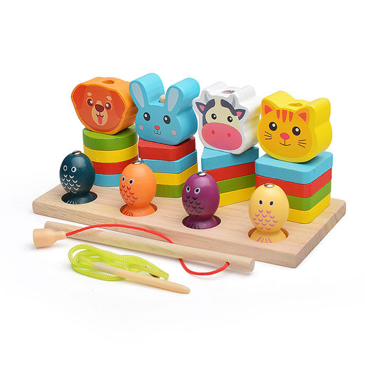 Игра логическая-Пирамидка "Милые зверята" с рыбалкой, в пакете