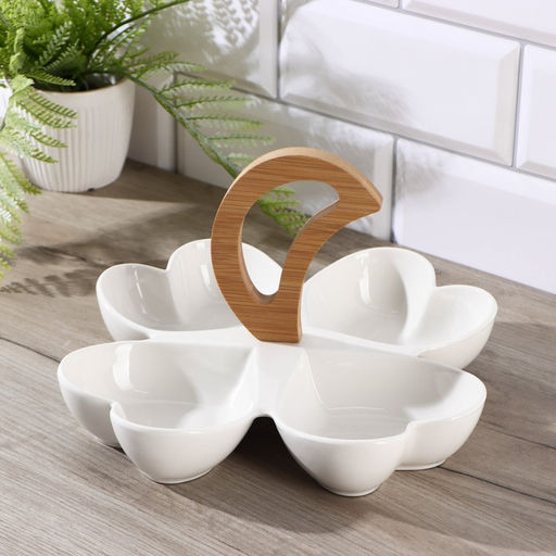 Менажница фарфоровая 4 ячейки Доляна Эстет. Квадрат, d=24 см, цвет белый