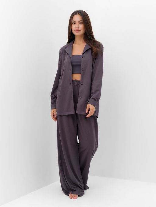 Костюм женский: рубашка, брюки, топ, KAFTAN Base, размер 48, графитовый