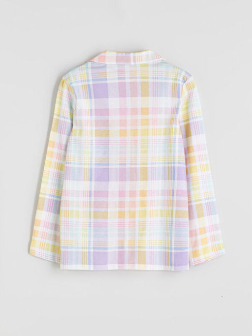 G?mlek Yaka Ekose K?z ?ocuk Pijama ?st