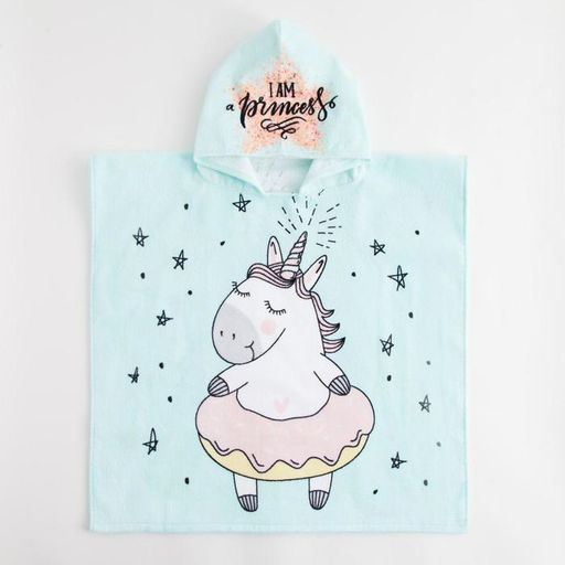 Полотенце - пончо детское махровое «Крошка Я. Единорог», 60×120 см, хлопок 100%, голубое