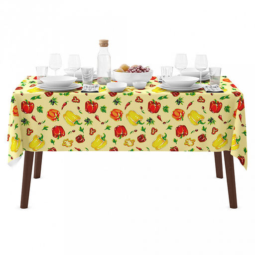 Скатерть 200х145см "Перцы, вид 1", длина стола до 160см, на 6-8 персон, рогожка (хлопок 100%) 171г/м2, упаковка классическая, пакет ПВХ 28х41см, "Домашняя мода" (Россия)