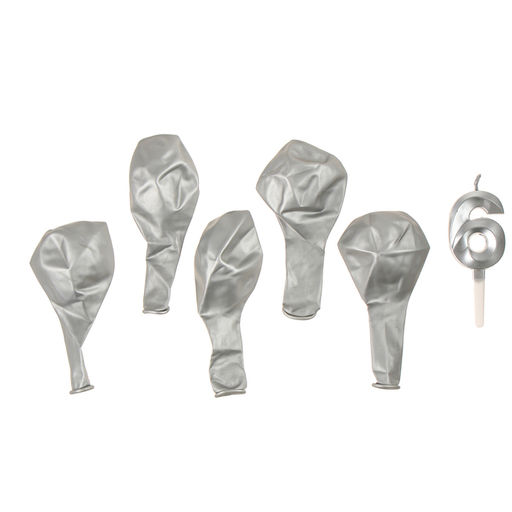 Свеча для торта, цифра 6 + воздушные шары, 5 шт, серебро - Страна карнавалия фото 3