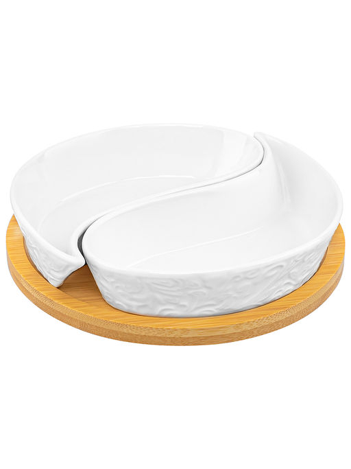 Тарелка п/оливки 15*15*3,5 см 100 мл "Инь-Янь лоза" на деревянной подставке