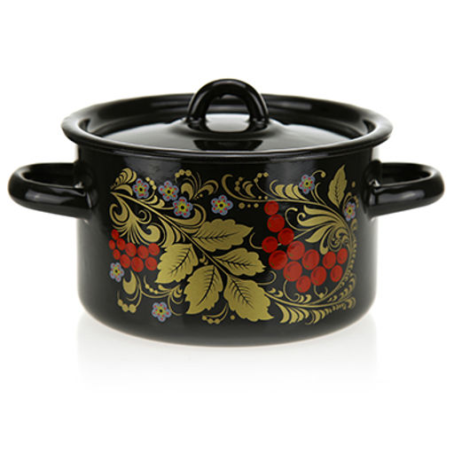 "Рябина" Кастрюля эмалированная 1,5л, д15см, h9см, цилиндрическая форма, металлическая крышка, черный (Россия)