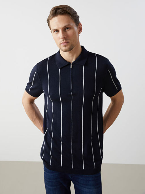 Polo Yaka K?sa Kollu ?izgili Erkek Triko Kazak