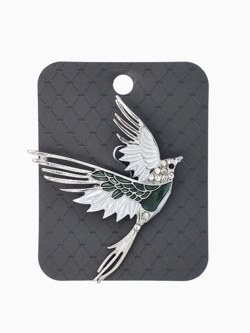 Брошь "Феникс снежный", цвет серо-зелёный в серебре