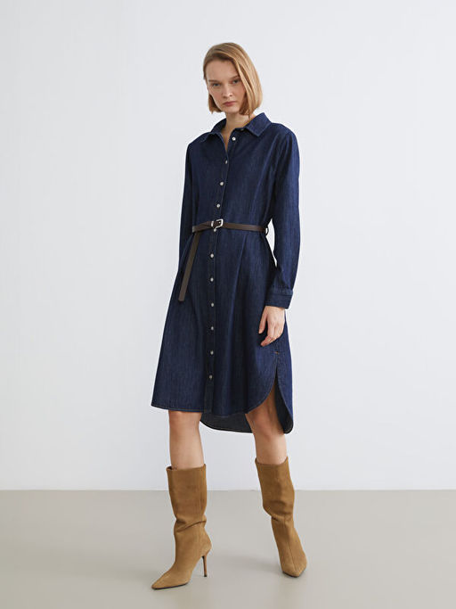 Kemerli Jean G?mlek Elbise