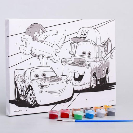 Картина по номерам для детей Молния Маккуин и Мэтр 20?30 см, Тачки