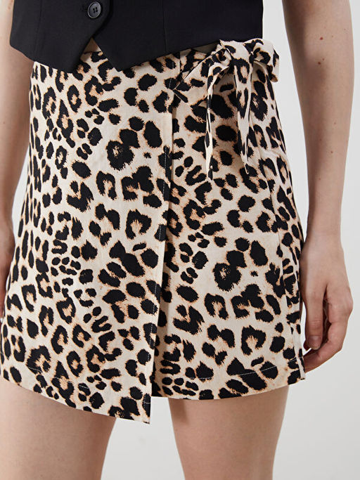 Leopar Desenli Keten G?r?n?ml? ?ort Etek
