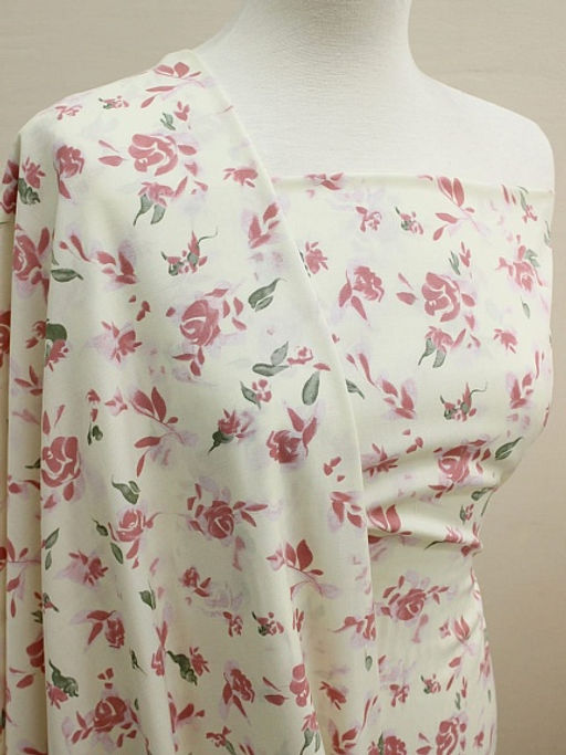 Штапель Пастельные розы на молочном, ш.1.45м, вискоза-100%, 100гр/м.кв - Купава фото 3