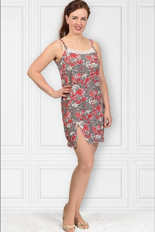 Сорочка вискозная на бретелях, красные цветы (438-1) - Плиона фото 2