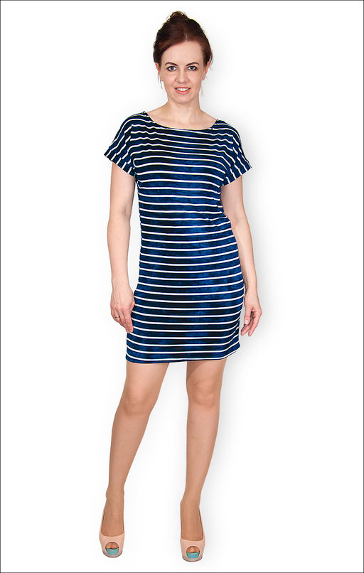 Платье - туника, вискозное (батик), Полоска, индиго (355-2)