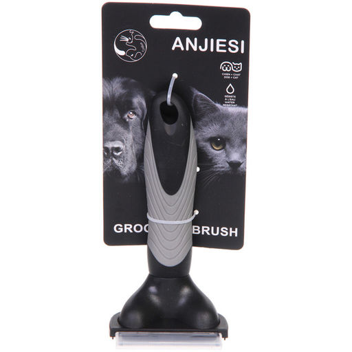Цена за 2 шт. Расческа - фурминатор с кнопкой самоочистки для животных "ПРЕМИУМ - МОЙ БРО", прорезиненная ручка, цвет серый/черный, 7,8*16см