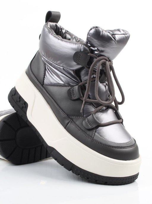 04-WG039-1M GRAY Ботинки зимние женские (натуральная кожа, курточная ткань, 100% шерсть)