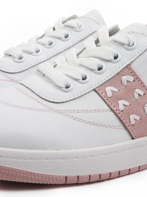 03-YA345-2 WHITE/PINK Полуботинки спортивные женские (натуральная кожа, натуральная замша)