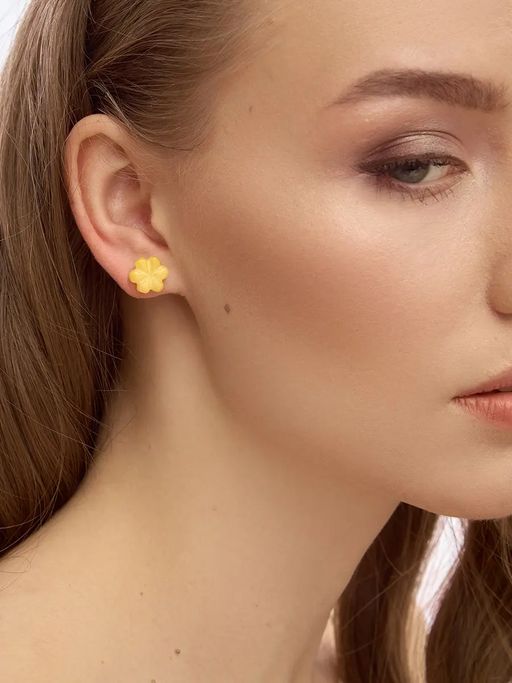 Серьги-пусеты из серебра с натуральным медовым янтарем Настурция - Амберхолл фото 3