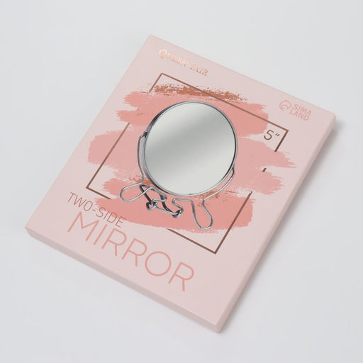 Зеркало настольное, с увеличением х2, настенное, двустороннее, 13.5×15 см, (d=11.5 см), металлическое