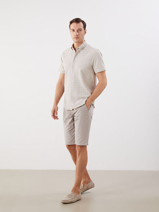 Regular Fit K?sa Kollu Ekose Poplin Erkek G?mlek