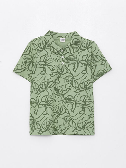 Polo Yaka Bask?l? K?sa Kollu Erkek ?ocuk Ti??rt