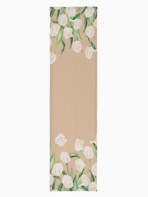 Дорожка на стол Этель Белые тюльпаны, 40?149 см, 100% хлопок, саржа 190 г/м?, бежевая