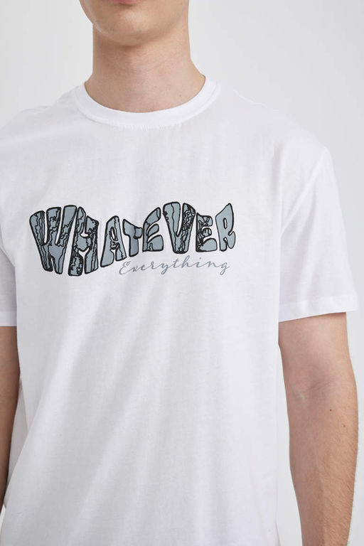 Футболка стандартного кроя с круглым вырезом и короткими рукавами с принтом - Defacto фото 4