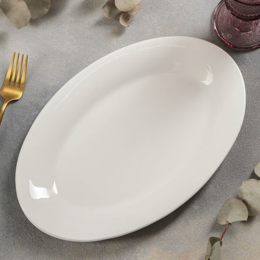 Блюдо Доляна White Label, 30.5×20×3 см, фарфор, овальное, белое