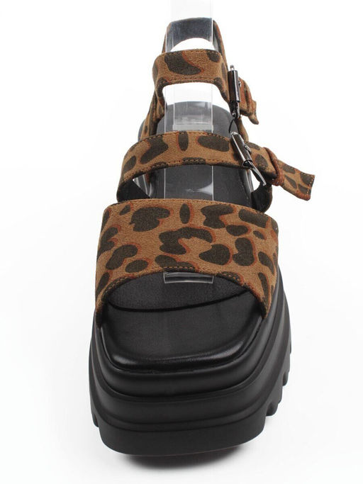 08-XLP1320-52 BLACK/LEOPARD Босоножки женские (натуральная замша)