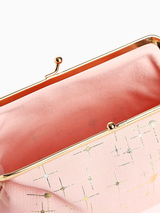 Косметичка женская на фермуаре, маленькая, с золотистым принтом, нежно-розовая
