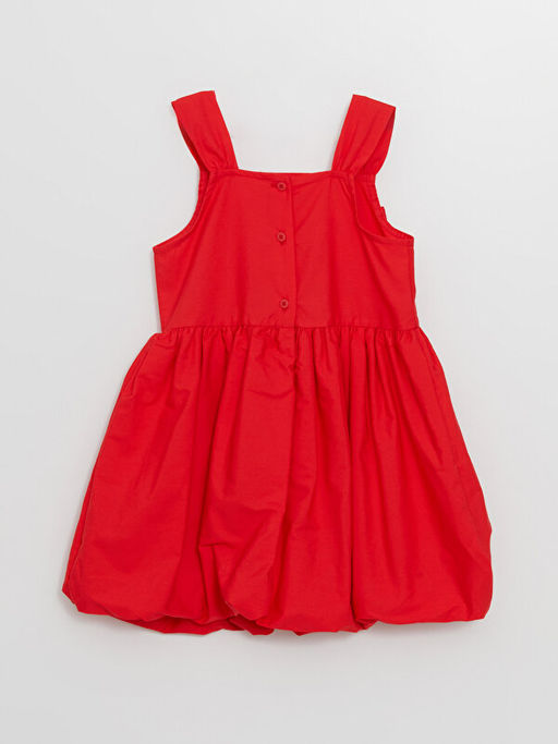 Kare Yaka Ask?l? K?z Bebek Poplin Elbise