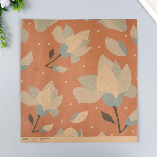 Цена за 5 шт. Бумага для скрапбукинга двусторонняя крафт Цветы, плотность 180 г, 30.5?32 см