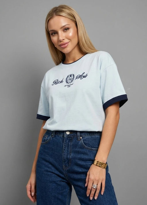 K13459 Футболка OVER SIZE (плотный хлопок) ГОЛУБОЙ