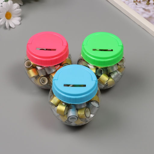 Клейкая лента пластик в банке «Глори. Золото, серебро», набор 40 шт., 1.2 см, дл.0.9 м, 7×7×9 см