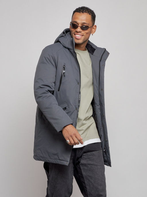 Парка мужская зимняя удлиненная молодежная темно-серого цвета 8305TC - Wonderrman фото 8