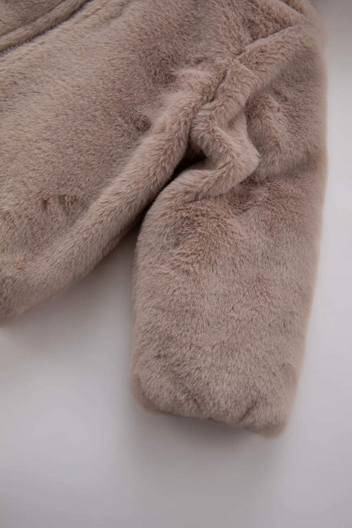 Плюшевое пальто с капюшоном для маленьких девочек - Defacto фото 3