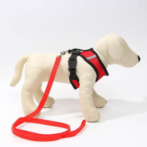 Шлейка дышащая с поводком и светоотражающей нашивкой, S, ОШ 27, ОГ 30-38,красная - Пушистое счастье фото 6