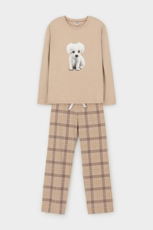 КБ 2830/темно-бежевый,текстильная клетка пижама для дев