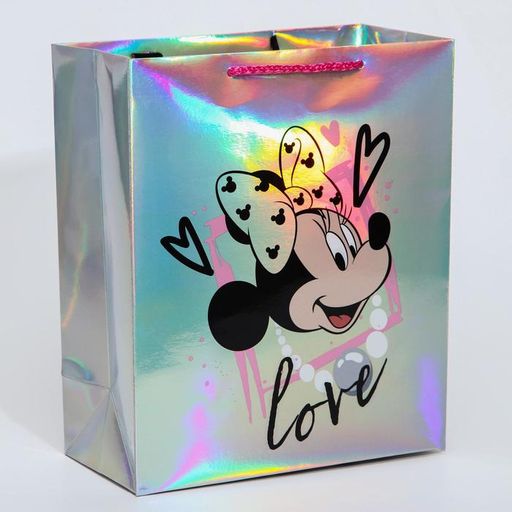 Пакет голография горизонтальный «Love», Минни Маус, 25 х 21 х 10 см